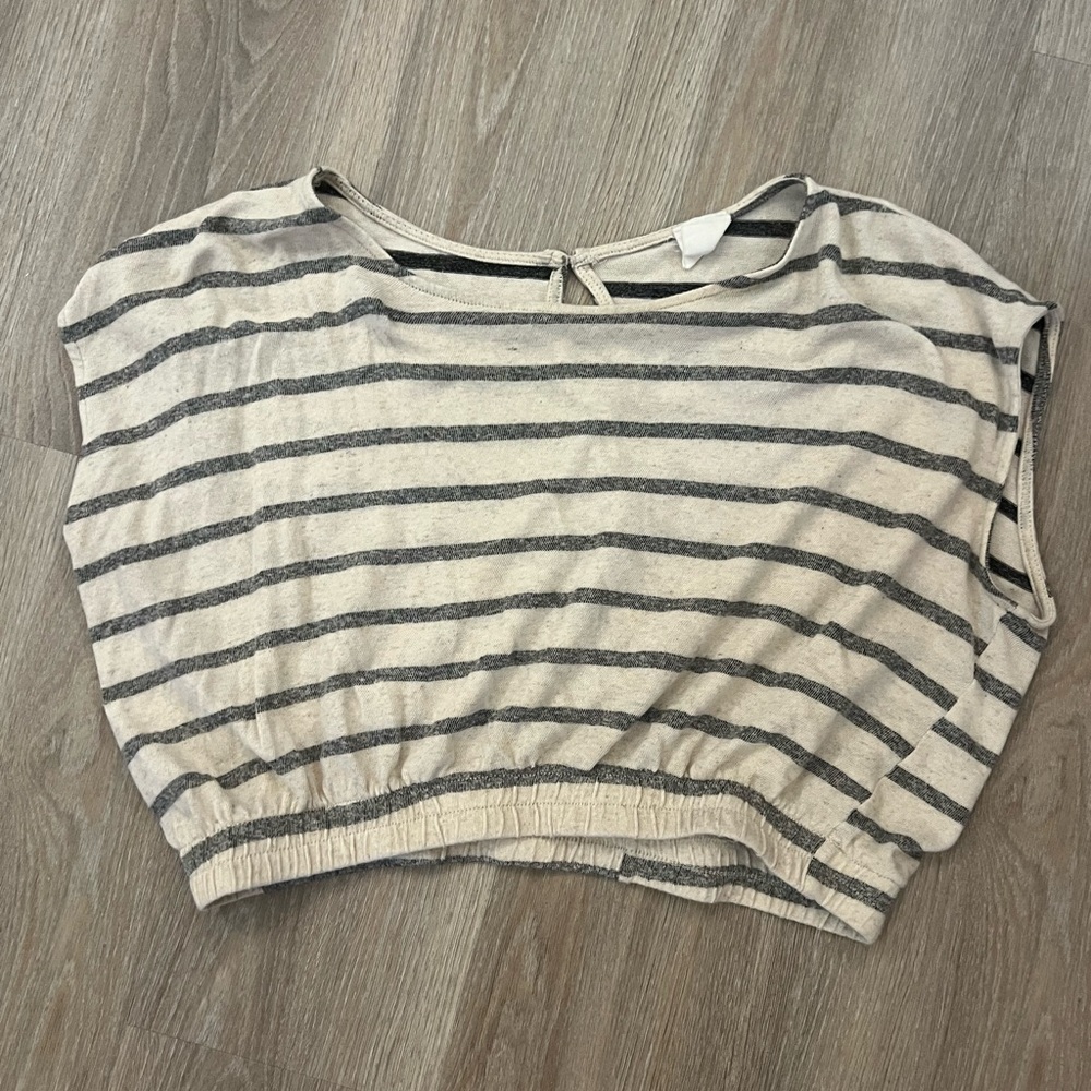 By Together Gray and Cream Striped Crop top